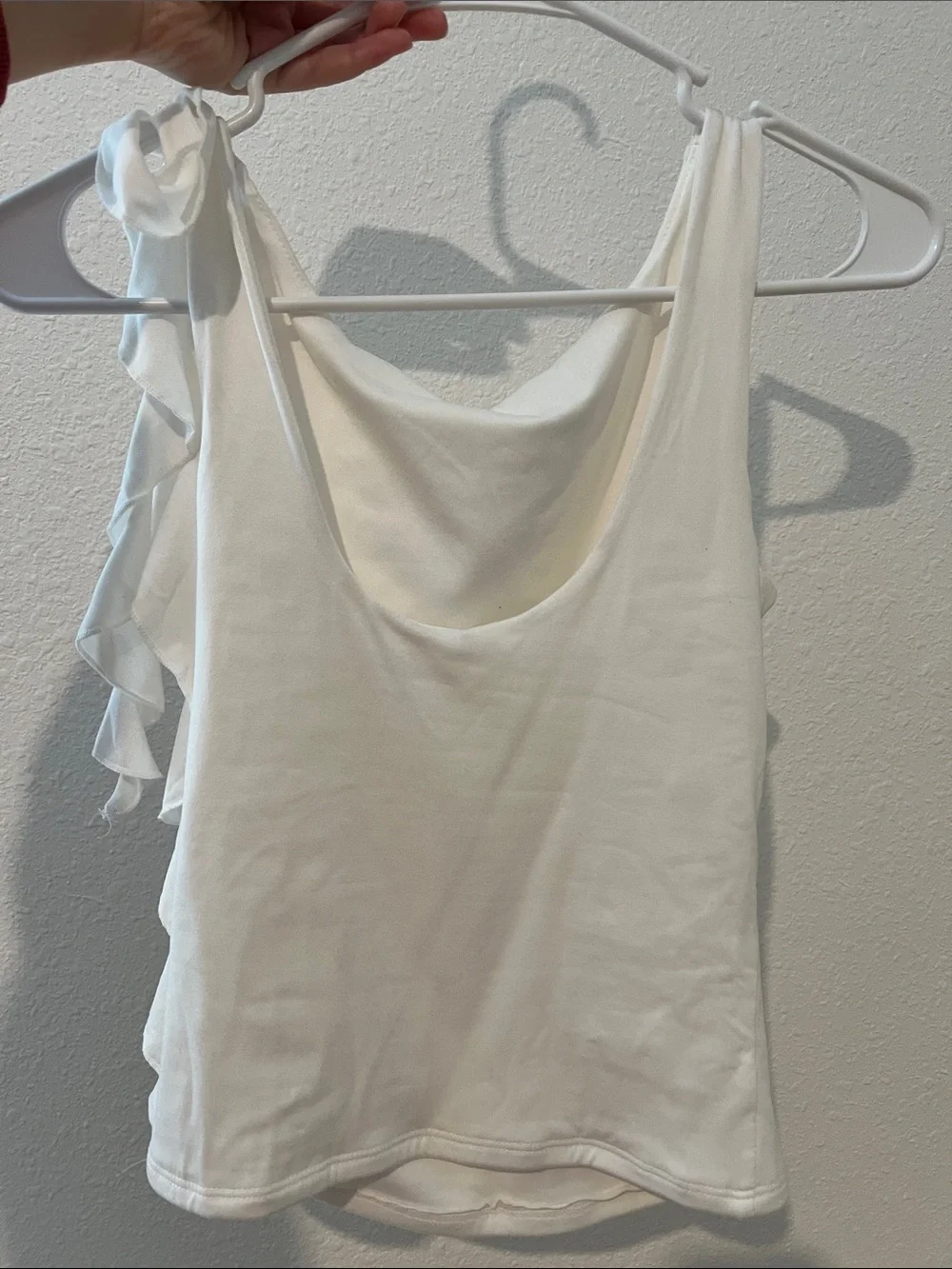 White One-Shoulder Ruffle Tie Camisole